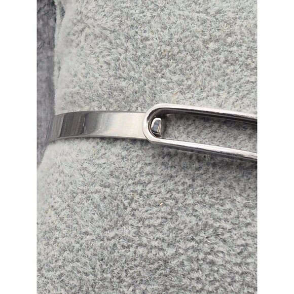 Silver Stainless Steel Hinged Bangle Bracelet with Sliding Clear Crystal Accent - Picture 7 of 11